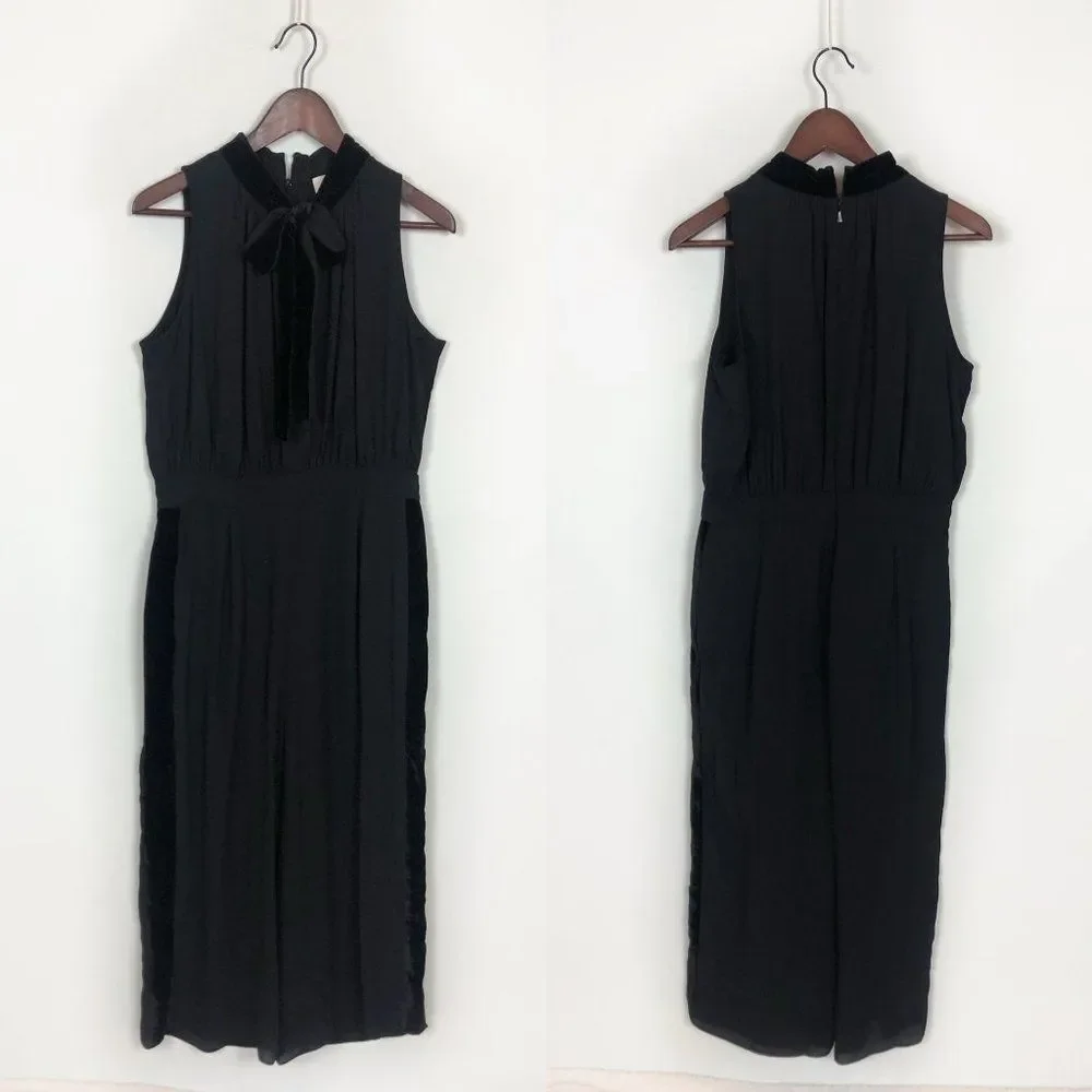 NWT Kate Spade Black Mixed Velvet Cropped Jumpsuit